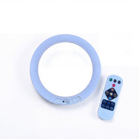 Lifemax Rechargeable Motion Ceiling Light with control buttons and remote, top view.