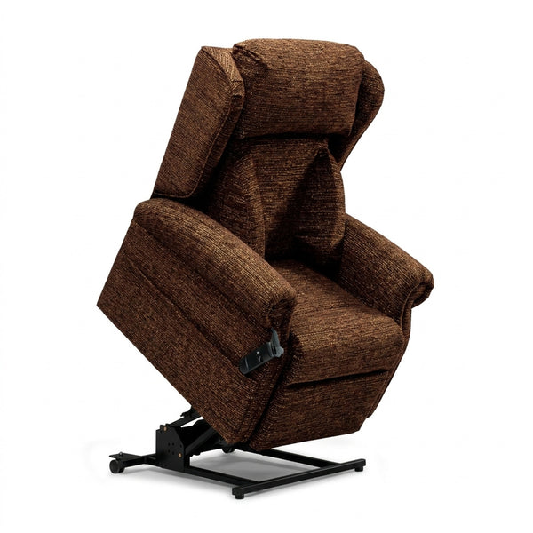 Repose Seating Chatsworth Dual Motor Riser Recliner Chair, firm foam cushions, visible metal lift, white background, front view.