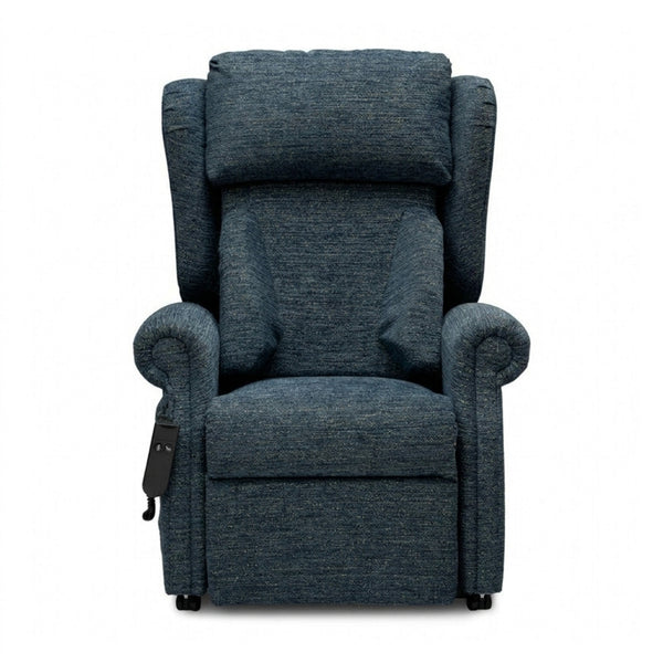 Chatsworth Dual Motor Riser Recliner Chair with firm foam lateral cushions and side remote, front view.
