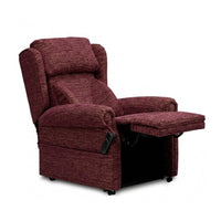 Repose Seating Chatsworth Dual Motor Riser Recliner Chair with padded arms and footrest, made in the UK, front view.