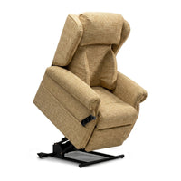 Repose Chatsworth Dual Motor Riser Recliner Chair with firm foam cushions and black metal lift base, front view.
