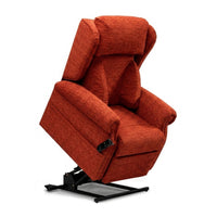 Repose Chatsworth Dual Motor Riser Recliner Chair by Repose Seating on black metal base, white background, front view.