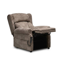 Repose Chepstow dual motor riser recliner chair with padded armrests and extended footrest, front view.