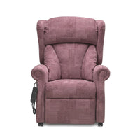 Repose Chepstow dual motor riser recliner chair with lateral cushions and left-side remote, front angle view.