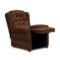 Repose Marbella Dual Motor Riser Recliner Chair with button back and extended footrest, front view.
