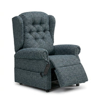 Repose Marbella Dual Motor Riser Recliner Chair with button back and side remote control, front view.