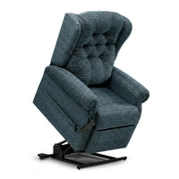 Repose Marbella dual motor riser recliner chair with classic button back and metal base for mobility, front view.