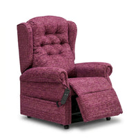 Repose Marbella Dual Motor Riser Recliner Chair with button back, raised footrest, pocket sprung seat and side remote, front view.