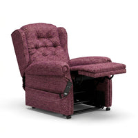 Repose Marbella Dual Motor Riser Recliner Chair by Repose Seating, tufted back, footrest, remote control, front view.
