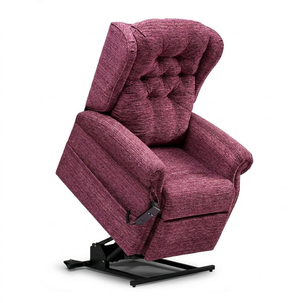 Repose Marbella Dual Motor Chair with button back, pocket sprung seat, padded arms and black metal base, front view.
