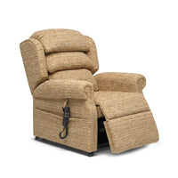 Repose Rimini Dual Motor Tilt-in-Space Chair by Repose Seating, partially reclined, white background, side view.
