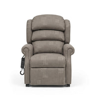 Repose Seating Rimini Dual Motor Tilt-in-Space Chair with pocket sprung seat, padded back and arms, left side remote control, front view.