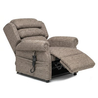 Repose Seating Rimini Dual Motor Tilt-in-Space Chair with sprung seat, footrest and remote control, angled side view.