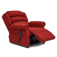 Repose Rimini dual motor tilt-in-space chair with extended footrest, pocket sprung seat, left-side remote, front view.