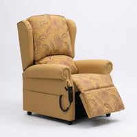 Repose Westbury dual motor riser recliner chair with remote control on white background, front view.