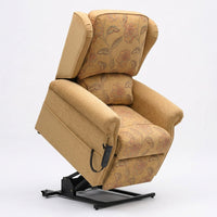 Repose Westbury dual motor riser recliner chair with remote and black metal base, front angle view.