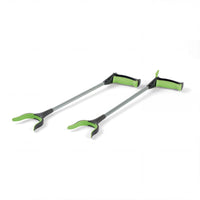 Pair of RevoReach GripLock reachers with ergonomic handles and rotating jaws side by side, white background, top view.