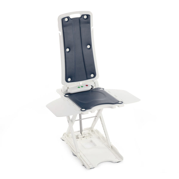 NRS Riverdale Bath Lift with arm flaps for safer bath entry and exit, lightweight design, side view.