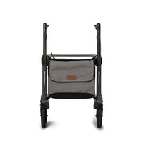 Rollz Air Carbon Fibre Rollator in coal black with storage bag under seat, front view.