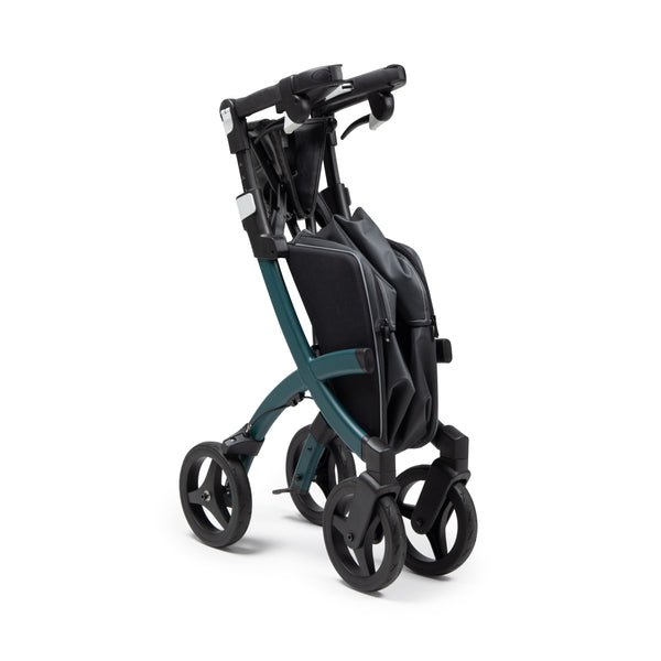 Jungle green Rollz Flex 2-in-1 rollator and shopping trolley with upright folding frame, side view.