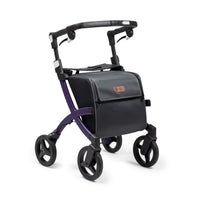 Dark purple Rollz Flex 2-in-1 rollator and shopping trolley with black handles and black bag, front view.