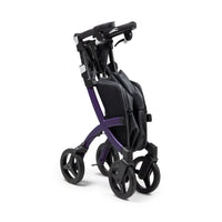 Dark purple Rollz Flex 2-in-1 rollator and shopping trolley standing upright, white background, front view.