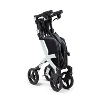 Pebble white Rollz Flex 2-in-1 rollator and shopping trolley upright on white background, front angle.