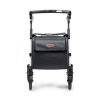 Pebble White Rollz Flex 2-in-1 rollator and trolley with large rear wheels and storage basket, front view.