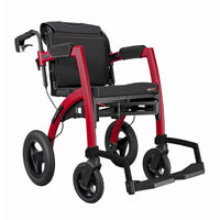 Ruby Red Rollz Motion Performance all-terrain wheelchair with large wheels, pneumatic tyres and padded seat, side view.