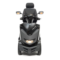 Drive Royale 4 mobility scooter with headlights, mirrors, and adjustable seat, front view.