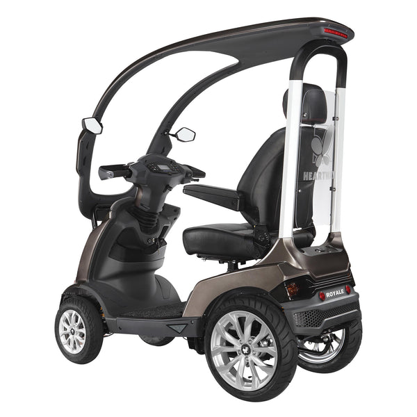 Drive Royale 4 Sport Scooter with four wheels, roof, open sides, seat and dashboard, 1500W motor, front angle view.