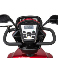 Drive Safari Scooter dashboard with digital display, controls, handlebars and mirrors on a white background, close-up.