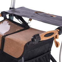 Saljol Bariatric Carbon Rollator handle with mesh pouch and transparent cover, close-up.