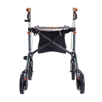 Saljol Bariatric Carbon Rollator with four wheels, ergonomic handles and storage pouch, front view.