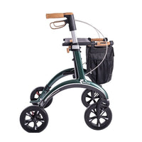 Saljol Bariatric Carbon Rollator with basket, seat, hand brakes and handlebars, side view.