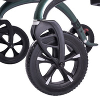 Saljol Bariatric Carbon Rollator treaded wheels and frame detail close-up.
