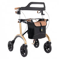 Saljol Carbon Rollator 4-wheel with handlebar, storage bag and tray, lightweight design, front view.