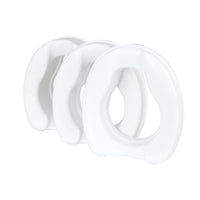 Three Savanah raised toilet seats without lid, featuring a contoured surface, angled view.