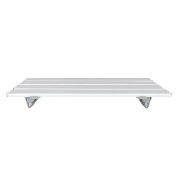 Savanah Slatted Bath Board with reinforced slats and metal brackets, wall-mounted, plain background, front view.