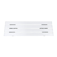 Slatted plastic bath board with black vents, horizontal design, shown on a white background, front view.