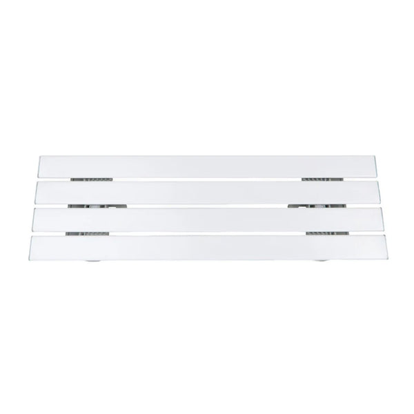 Slatted plastic bath board with black vents, horizontal design, shown on a white background, front view.