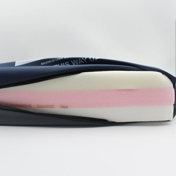 Sidhil Serenade VE Seat Cushion with foam layers inside zippered cover, close-up.