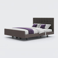 Opera Beds Signature Comfort Dual Profiling Bed with tufted headboard and modern design, side view.