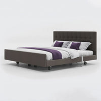 Opera Beds Signature Comfort Dual Profiling Bed with adjustable frame and padded headboard, side view.
