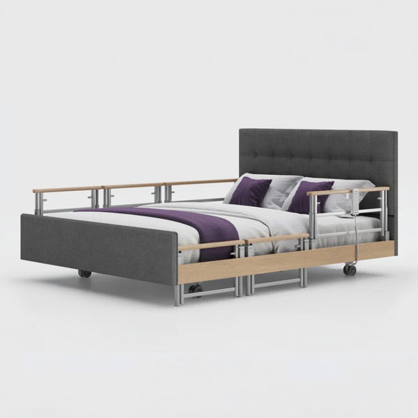 Opera Beds Signature Comfort Plus Dual Profiling Bed with drop side rails and modern design, side view.