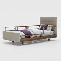 Opera Beds Signature Comfort Plus Profiling Bed with wood accents and adjustable side rails, front view.