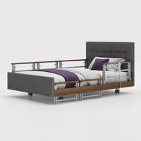 Opera Beds Signature Comfort Plus Profiling Bed with adjustable rails, fabric headboard and footboard, side view.