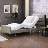 Opera Beds Signature Comfort Profiling Bed with adjustable base, shown in bedroom setting, front view.