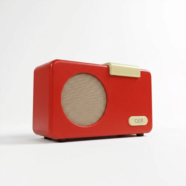 OER Simple Music Player with beige grille, easy-to-use radio on white background, front view.