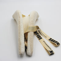 Helping Hand Soxon Sock / Stocking Aid with terry toe separators and elastic strap, on white background, front view.